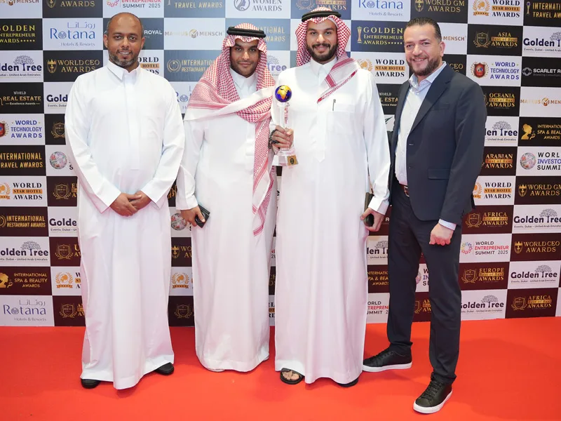 Technology CEO receiving recognition on stage